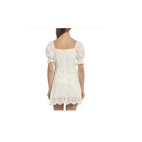 7 FOR ALL MANKIND EYELET PUFF SLEEVES WHITE SUMMER MINI DRESS SIZE LG - Picture 2 of 8